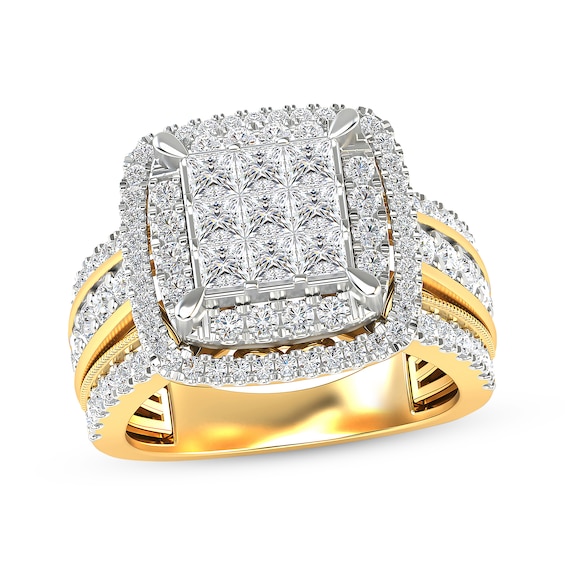 Diamond Engagement Ring 2 ct tw Princess & Round 14K Yellow Gold