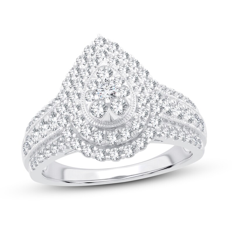 Multi-Diamond Engagement Ring 1 ct tw Round-Cut 10K White Gold