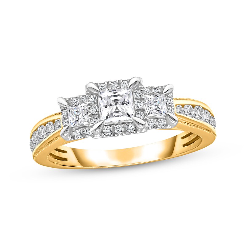 Three-Stone Diamond Engagement Ring 1 ct tw Princess/Round 14K Yellow Gold