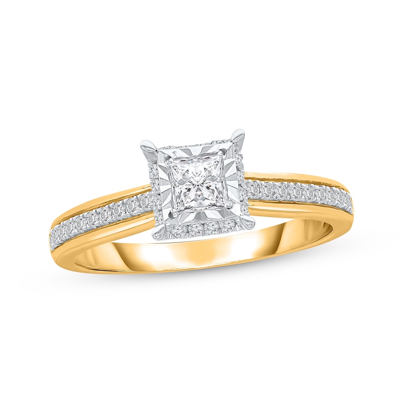 Diamond Engagement Ring 1/2 ct tw Princess & Round 18K Yellow Gold