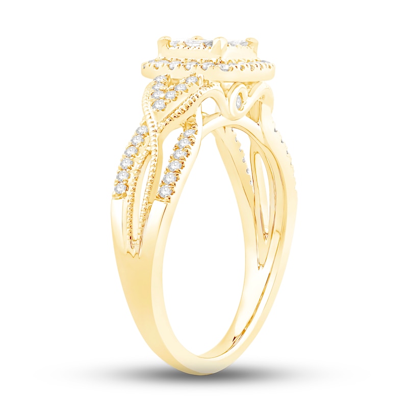 Multi-Diamond Engagement Ring 1/2 ct tw Princess & Round 10K Yellow Gold