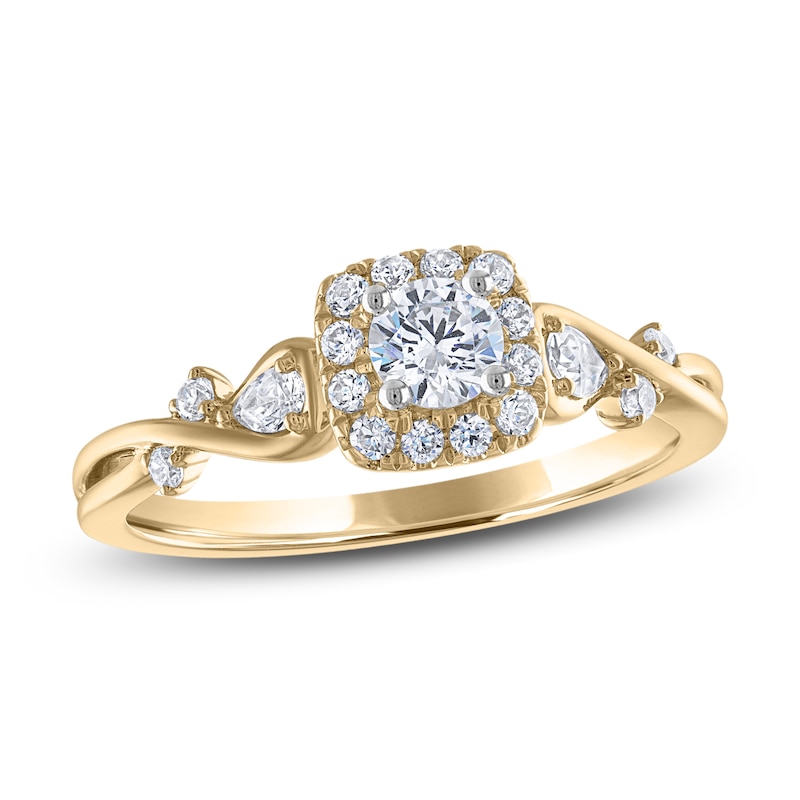 Diamond Engagement Ring 1/2 ct tw Round & Pear-Shaped 14K Yellow Gold
