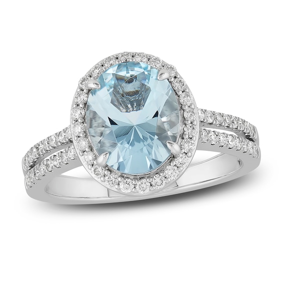Now + Forever Aquamarine & Diamond Engagement Ring 3/8 ct tw Oval, Round-Cut 14K White Gold