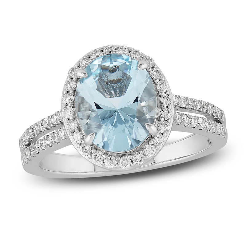 Main Image 1 of Now + Forever Aquamarine & Diamond Engagement Ring 3/8 ct tw Oval, Round-Cut 14K White Gold