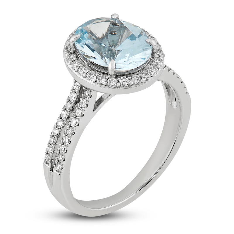 Aquamarine & Diamond Engagement Ring 3/8 ct tw Oval, Round-Cut 14K White Gold