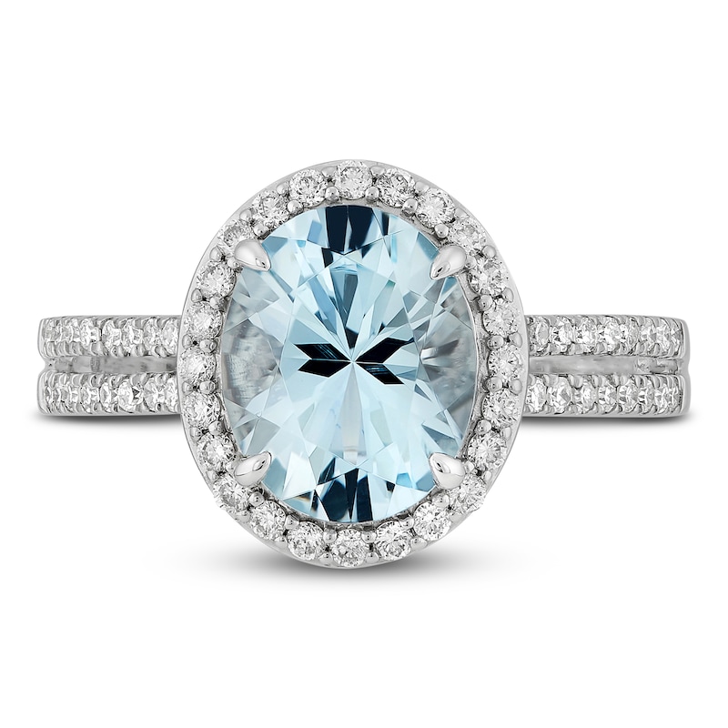 Aquamarine & Diamond Engagement Ring 3/8 ct tw Oval, Round-Cut 14K White Gold