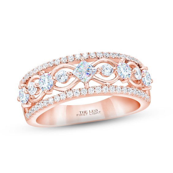 THE LEO First Light Diamond Princess & Round-Cut Anniversary Ring 1 ct tw 14K Rose Gold