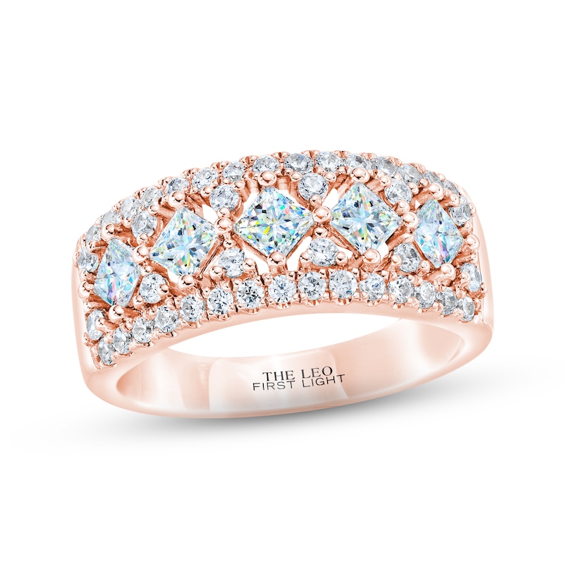 THE LEO First Light Diamond Princess & Round-Cut Anniversary Ring 1-1/2 ct tw 14K Rose Gold