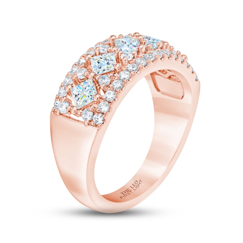 THE LEO First Light Diamond Princess & Round-Cut Anniversary Ring 1-1/2 ct tw 14K Rose Gold