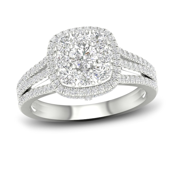Now + Forever Multi-Diamond Engagement Ring 1-1/5 ct tw Round-Cut 14K White Gold
