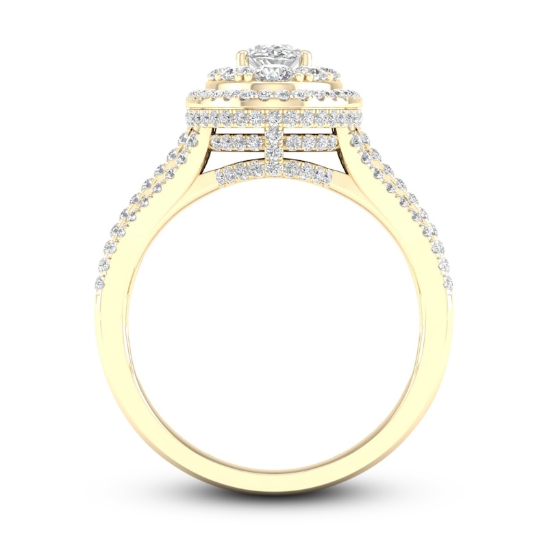 Multi-Diamond Engagement Ring 1-1/5 ct tw Oval & Round-cut 14K Yellow Gold