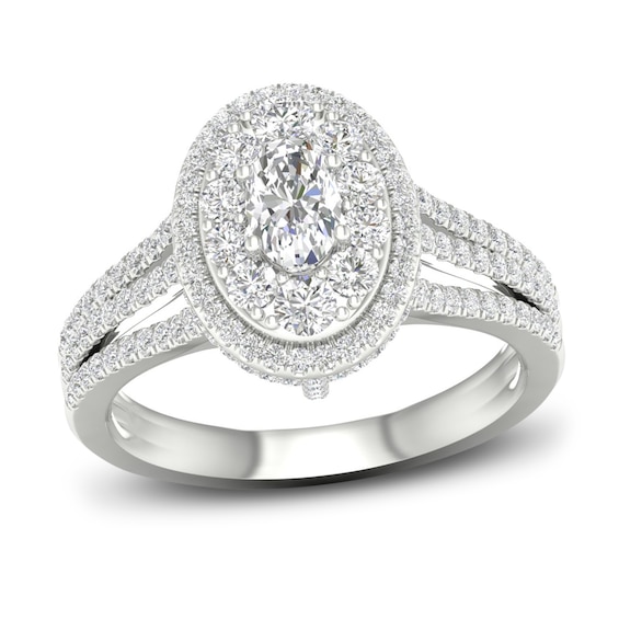 Now + Forever Multi-Diamond Engagement Ring 1-1/5 ct tw Oval & Round-cut 14K White Gold