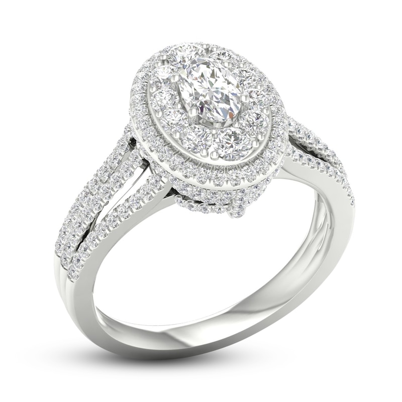 Multi-Diamond Engagement Ring 1-1/5 ct tw Oval & Round-cut 14K White Gold