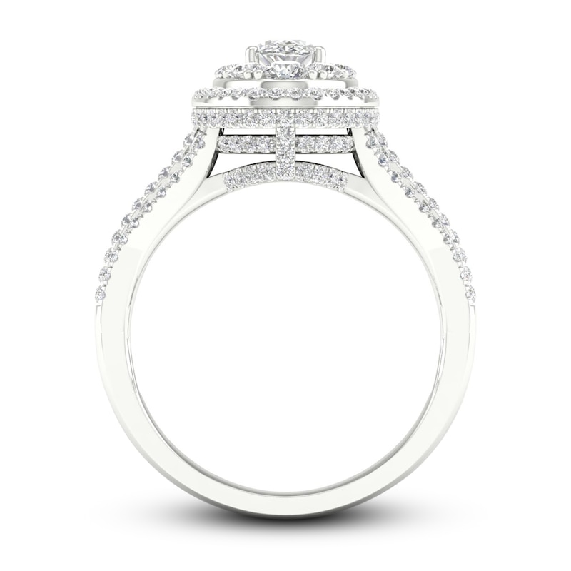 Multi-Diamond Engagement Ring 1-1/5 ct tw Oval & Round-cut 14K White Gold