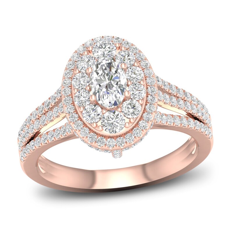 Multi-Diamond Engagement Ring 1-1/5 ct tw Oval & Round-cut 14K Rose Gold