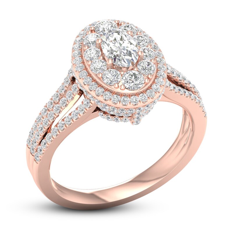 Multi-Diamond Engagement Ring 1-1/5 ct tw Oval & Round-cut 14K Rose Gold