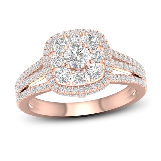 Now + Forever Multi-Diamond Engagement Ring 1-1/5 ct tw Round-Cut 14K Rose Gold