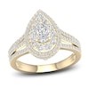 Thumbnail Image 0 of Multi-Diamond Engagement Ring 1-1/5 ct tw Pear & Round-cut 14K Yellow Gold