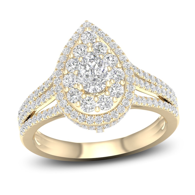 Main Image 1 of Now + Forever Multi-Diamond Engagement Ring 1-1/5 ct tw Pear & Round-cut 14K Yellow Gold