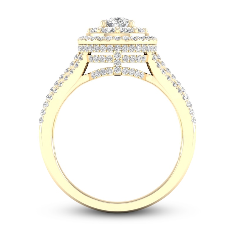 Multi-Diamond Engagement Ring 1-1/5 ct tw Pear & Round-cut 14K Yellow Gold