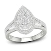 Multi-Diamond Engagement Ring 1-1/5 ct tw Pear & Round-cut 14K White Gold
