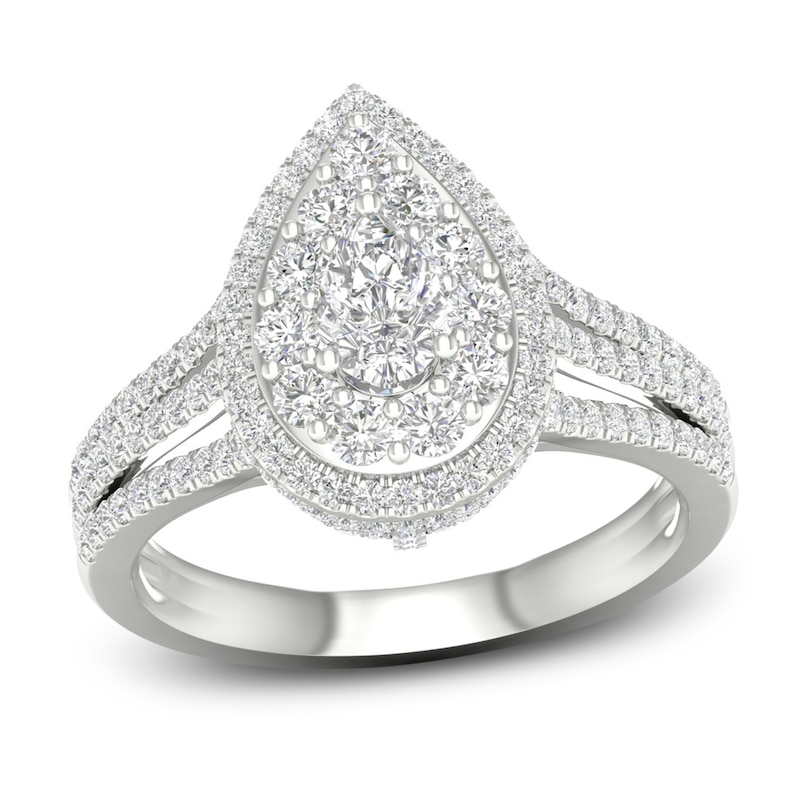 Main Image 1 of Now + Forever Multi-Diamond Engagement Ring 1-1/5 ct tw Pear & Round-cut 14K White Gold