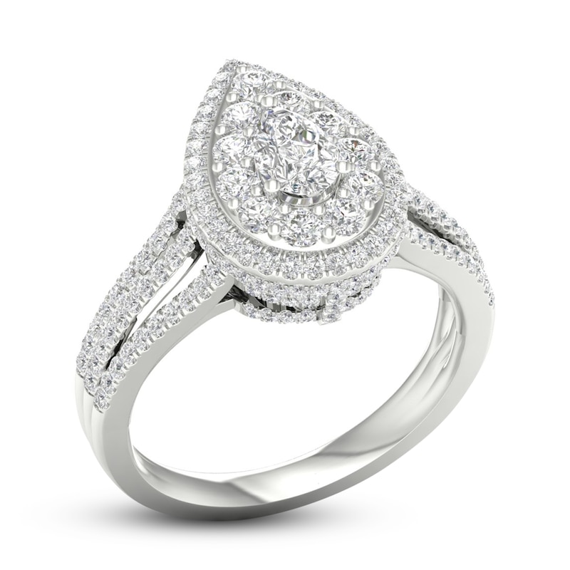 Multi-Diamond Engagement Ring 1-1/5 ct tw Pear & Round-cut 14K White Gold