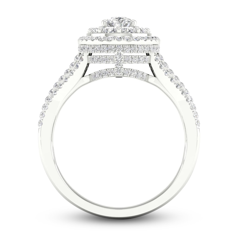 Multi-Diamond Engagement Ring 1-1/5 ct tw Pear & Round-cut 14K White Gold