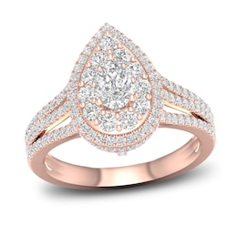 Now + Forever Multi-Diamond Engagement Ring 1-1/5 ct tw Pear & Round-cut 14K Rose Gold