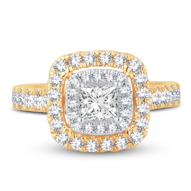 Multi-Diamond Engagement Ring 1-1/2 ct tw Princess & Round-Cut 14K Yellow Gold