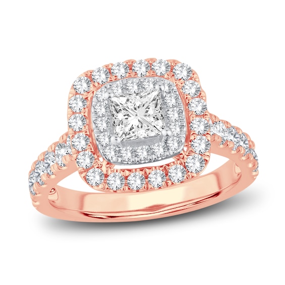 Now + Forever Multi-Diamond Engagement Ring 1-1/2 ct tw Princess & Round-Cut 14K Rose Gold