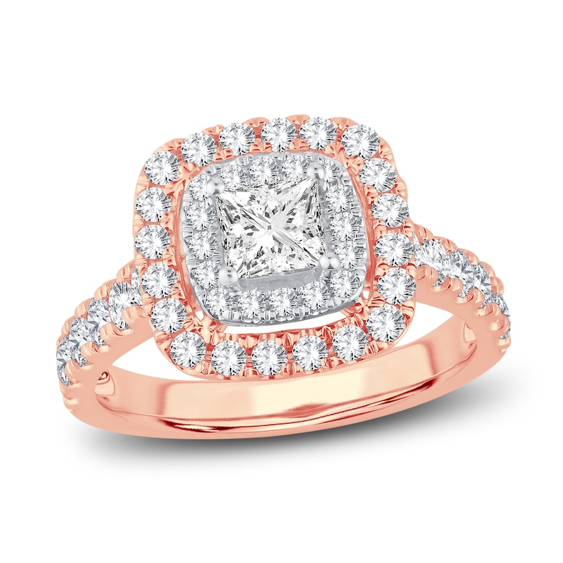 Multi-Diamond Engagement Ring 1-1/2 ct tw Princess & Round-Cut 14K Rose Gold