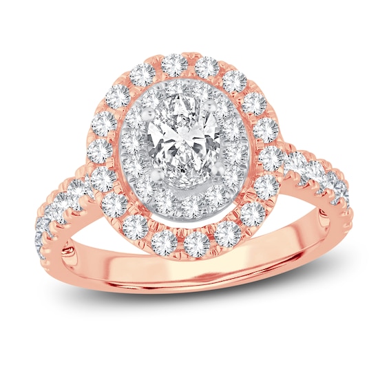 Now + Forever Multi-Diamond Engagement Ring 1-1/2 ct tw Oval & Round-cut 14K Rose Gold