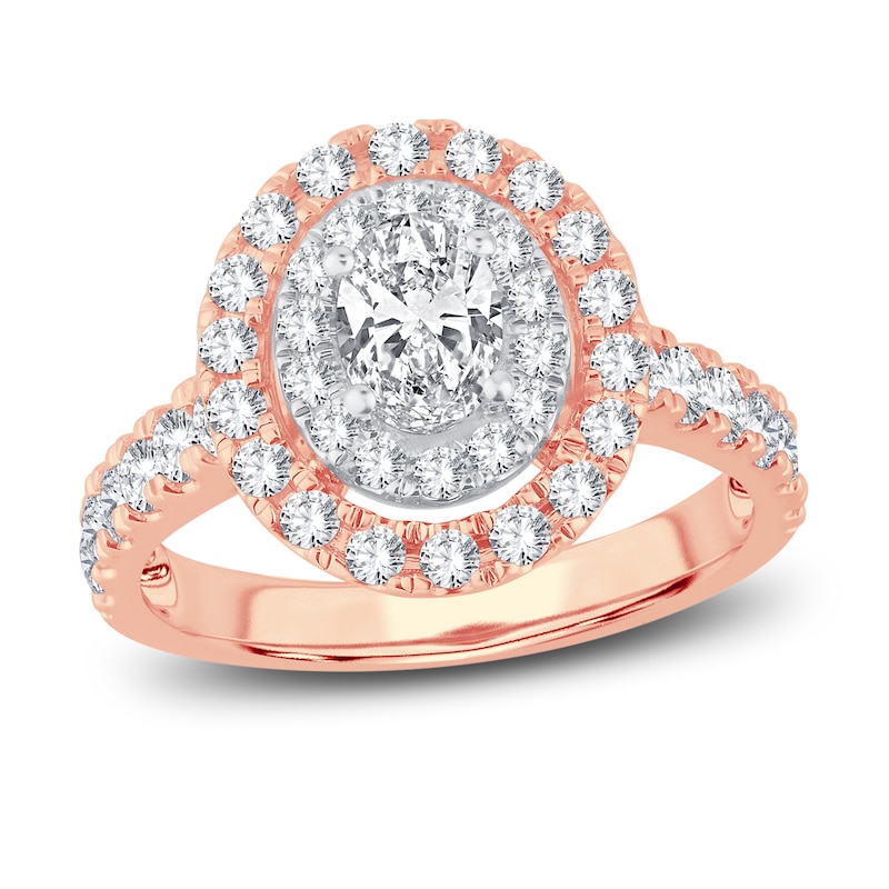 Multi-Diamond Engagement Ring 1-1/2 ct tw Oval & Round-cut 14K Rose Gold