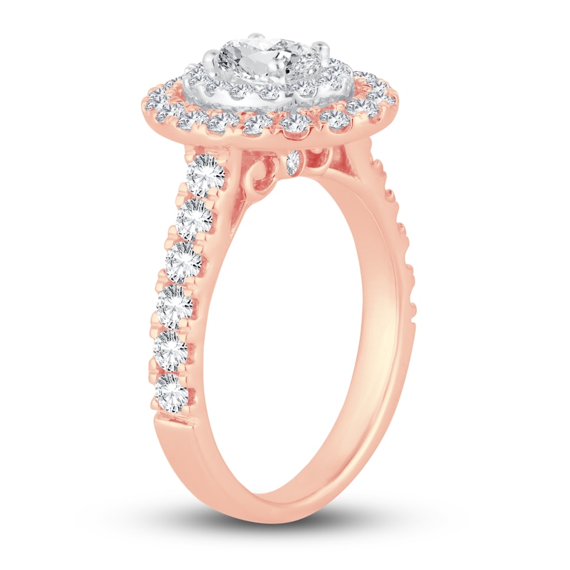 Multi-Diamond Engagement Ring 1-1/2 ct tw Oval & Round-cut 14K Rose Gold
