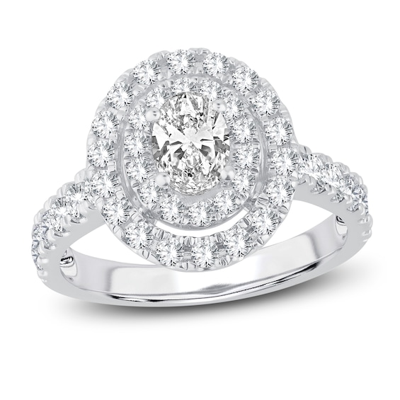 Now + Forever Multi-Diamond Engagement Ring 1-1/2 ct tw Oval & Round-cut 14K White Gold