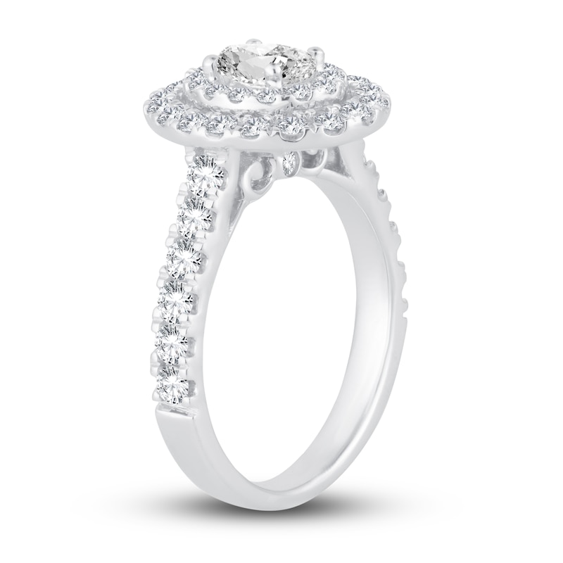 Multi-Diamond Engagement Ring 1-1/2 ct tw Oval & Round-cut 14K White Gold