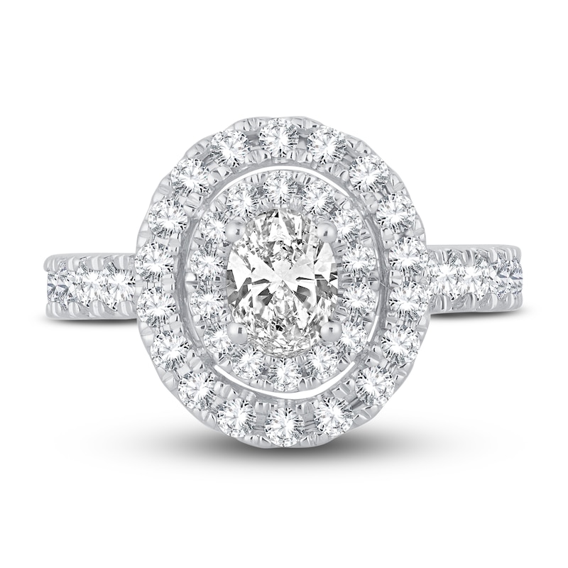 Multi-Diamond Engagement Ring 1-1/2 ct tw Oval & Round-cut 14K White Gold