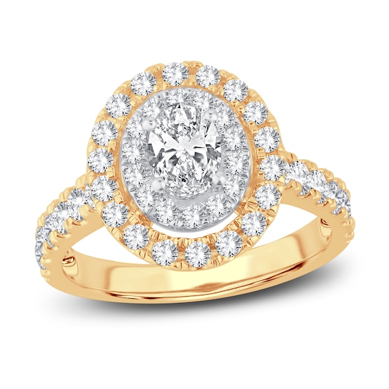 Now + Forever Multi-Diamond Engagement Ring 1-1/2 ct tw Oval & Round-cut 14K Yellow Gold