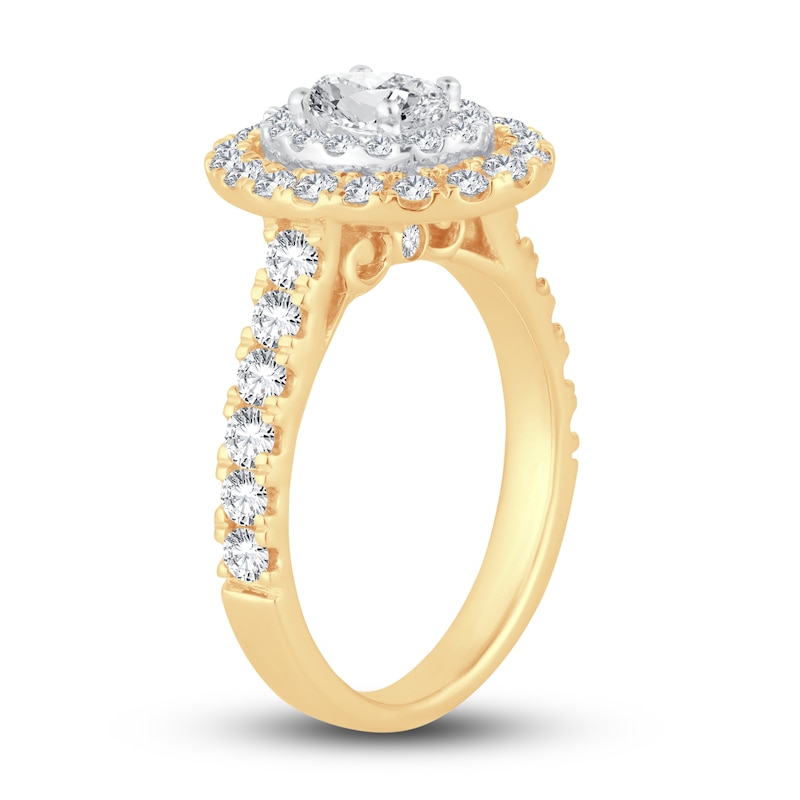 Multi-Diamond Engagement Ring 1-1/2 ct tw Oval & Round-cut 14K Yellow Gold