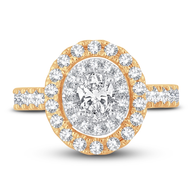 Multi-Diamond Engagement Ring 1-1/2 ct tw Oval & Round-cut 14K Yellow Gold
