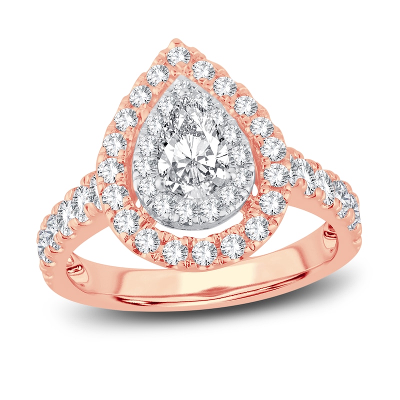 Multi-Diamond Engagement Ring 1-1/2 ct tw Pear & Round-cut 14K Rose Gold
