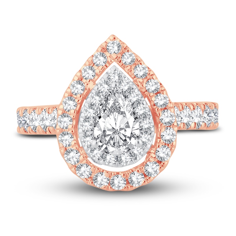 Multi-Diamond Engagement Ring 1-1/2 ct tw Pear & Round-cut 14K Rose Gold