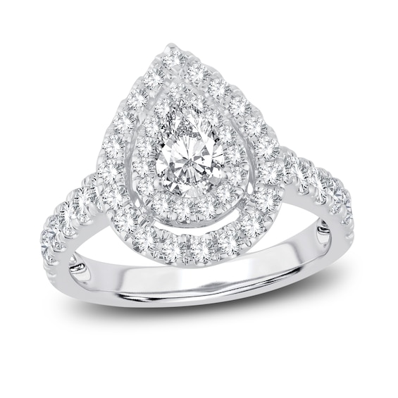 Now + Forever Multi-Diamond Engagement Ring 1-1/ ct tw Pear & Round-cut 14K White Gold