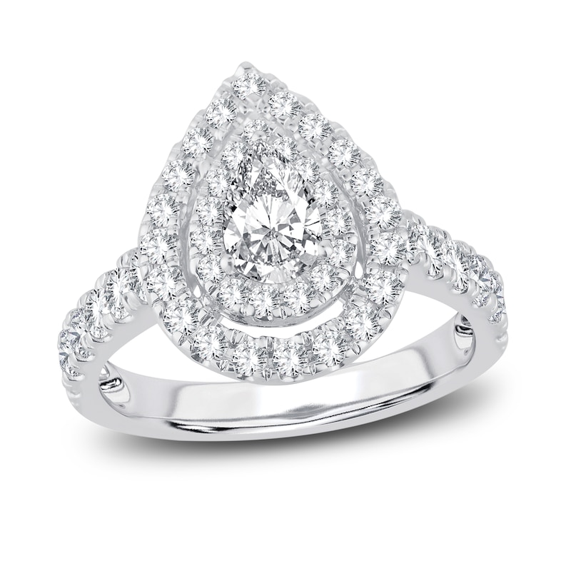 Main Image 1 of Now + Forever Multi-Diamond Engagement Ring 1-1/2 ct tw Pear & Round-cut 14K White Gold