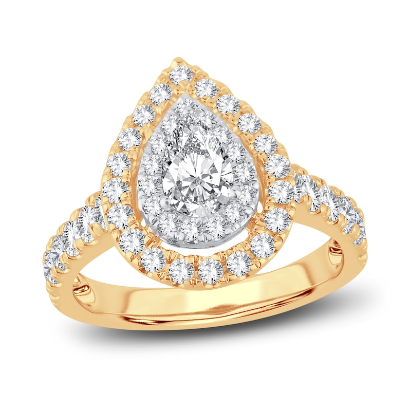 Multi-Diamond Engagement Ring 1-1/2 ct tw Pear & Round-cut 14K Yellow Gold