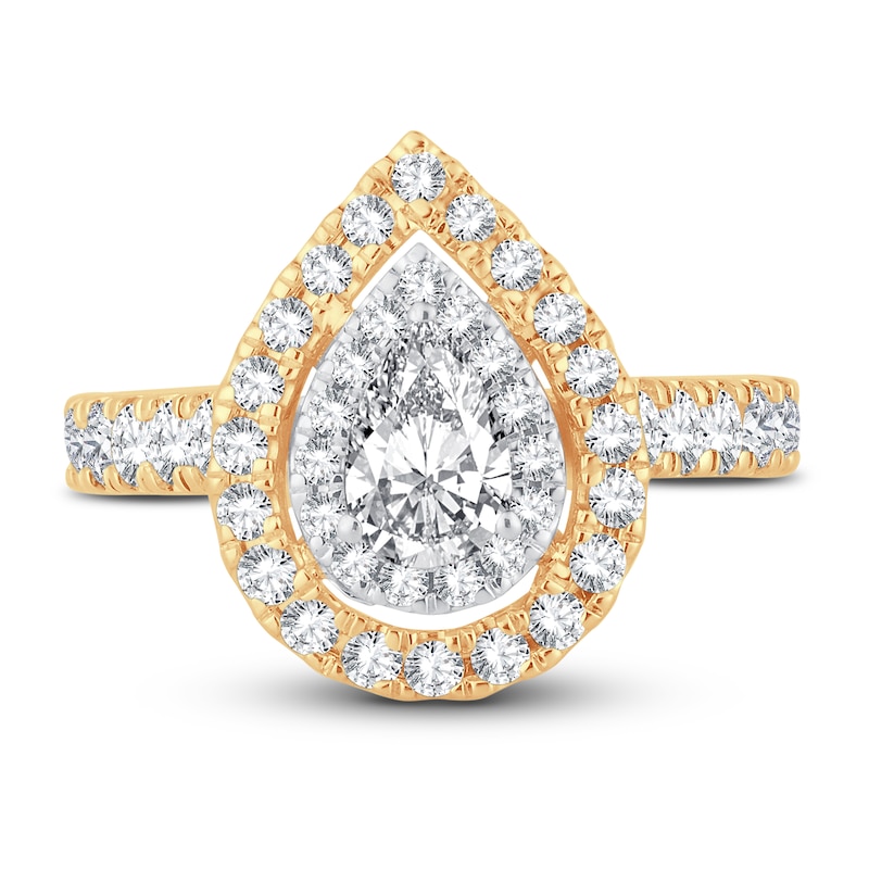 Multi-Diamond Engagement Ring 1-1/2 ct tw Pear & Round-cut 14K Yellow Gold