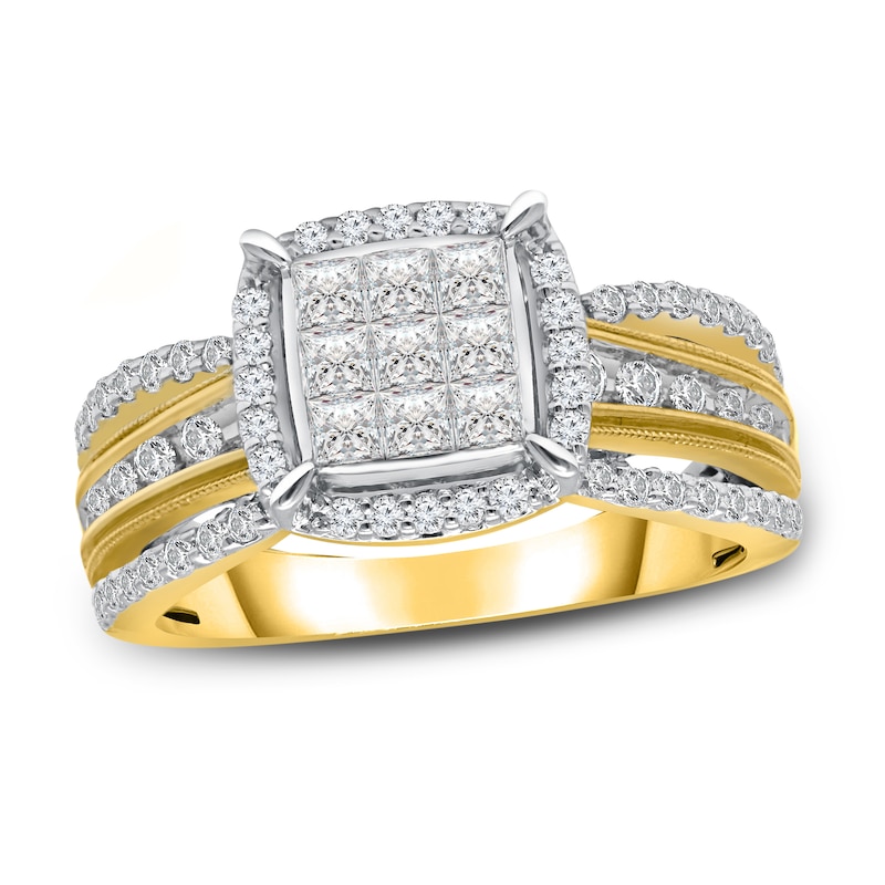 Main Image 1 of Now + Forever Multi-Diamond Engagement Ring 1 ct tw Princess & Round-Cut 10K Two-Tone Gold