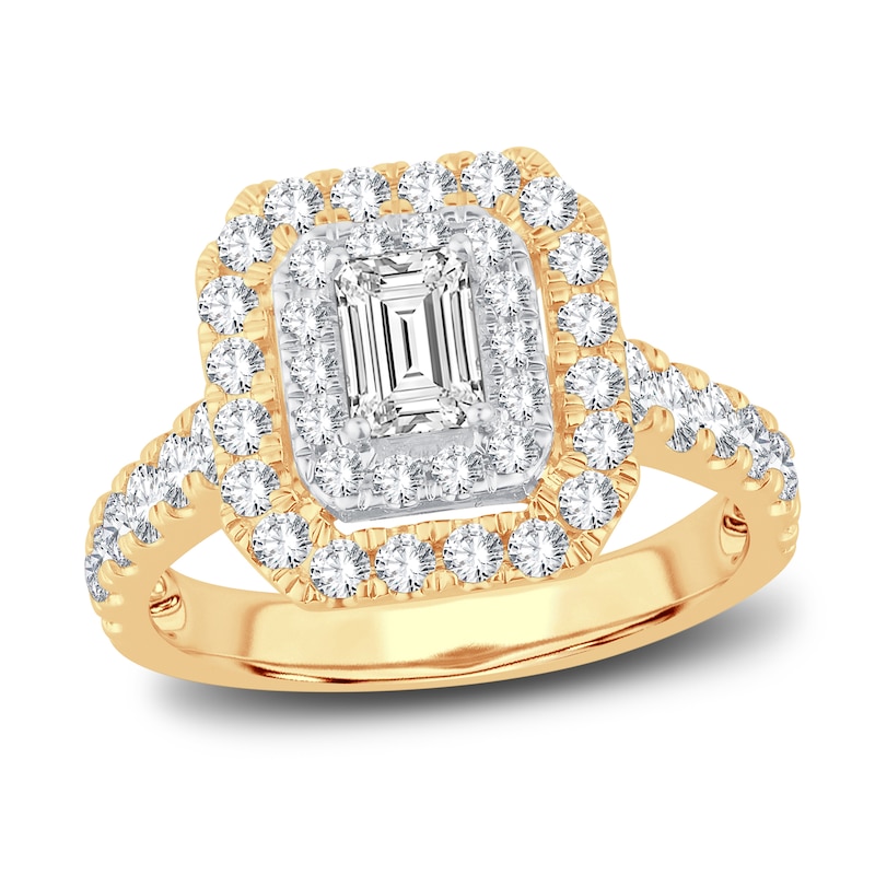 Main Image 1 of Now + Forever Diamond Engagement Ring 1-1/2 ct tw Emerald & Round-cut 14K Yellow Gold