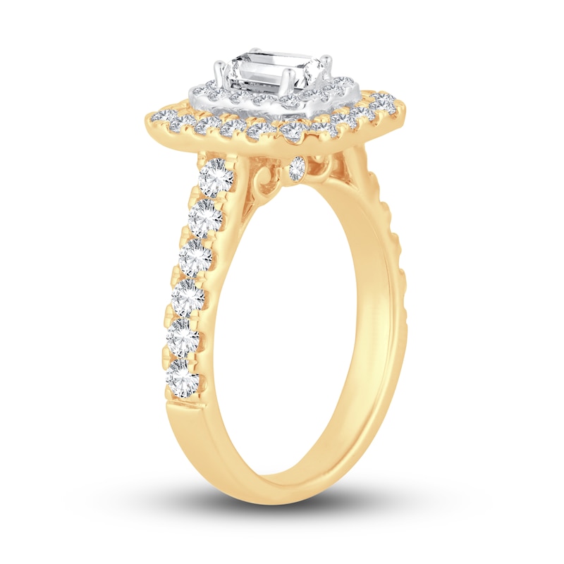 Main Image 2 of Now + Forever Diamond Engagement Ring 1-1/2 ct tw Emerald & Round-cut 14K Yellow Gold